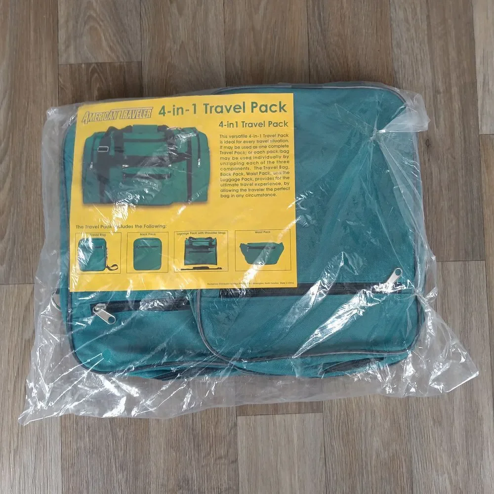 American Traveler 4 in 1 Travel Pack Green Travel Bag Backpack Luggage Waist Bag